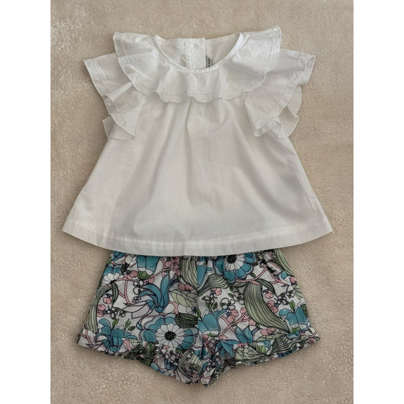 NWT Janie & Jack White Lined Ruffle Top & Floral Ruffle Hem Short Set - Size 2T - Picture 1 of 16
